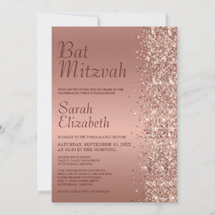 Invitation Bar Mitzvah pailleté or rose