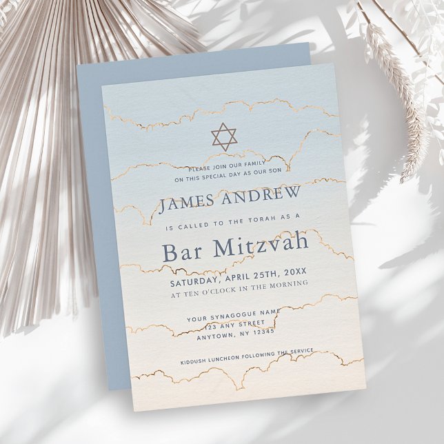 Invitation Bar Mitzvah Pale Blue Gold Linings (Créateur téléchargé)