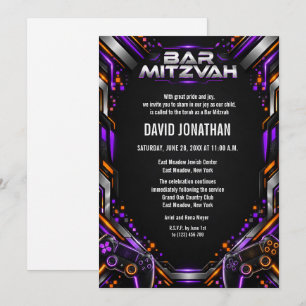 Invitation Bar Mitzvah personnalisé pour joueur de jeux vidéo