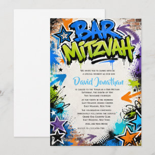 Invitation Bar Mitzvah personnalisé Street Art Graffiti