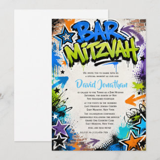 Invitation Bar Mitzvah personnalisé Street Art Graffiti
