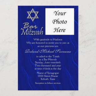 Invitation Bar mitzvah photo bleu argent