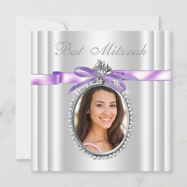 Invitation Bar Mitzvah photo lavande violet (Devant)