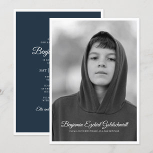 Invitation Bar Mitzvah  Photo personnalisée classique et simp