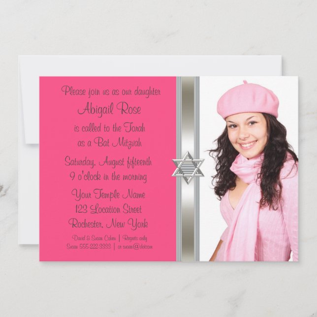Invitation Bar Mitzvah photo rose (Devant)