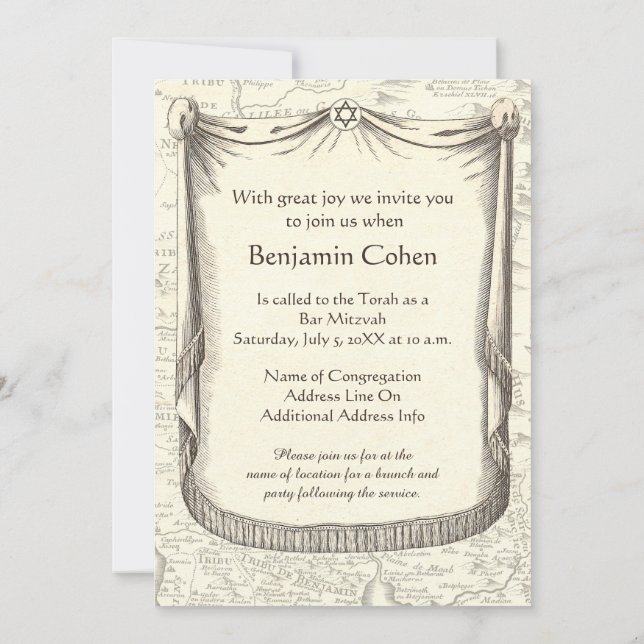 Invitation Bar Mitzvah pour un garçon nommé Benjamin (Dos)