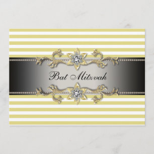 Invitation Bar Mitzvah rayée jaune et blanc