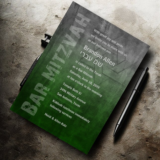 Invitation Bar Mitzvah Rogged Fade Green (Créateur téléchargé)