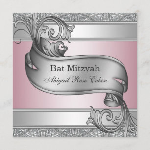 Invitation Bar Mitzvah rose argenté