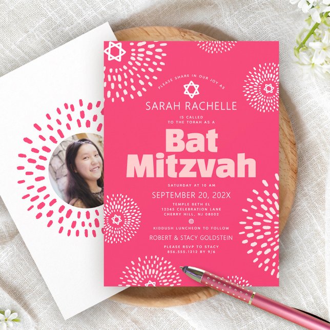 Invitation Bar Mitzvah Rose Corail Photo Éclatement Audacieux (Créateur téléchargé)