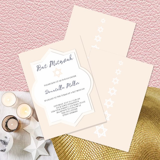 Invitation Bar Mitzvah Rose Moderne Étoile de David (Créateur téléchargé)