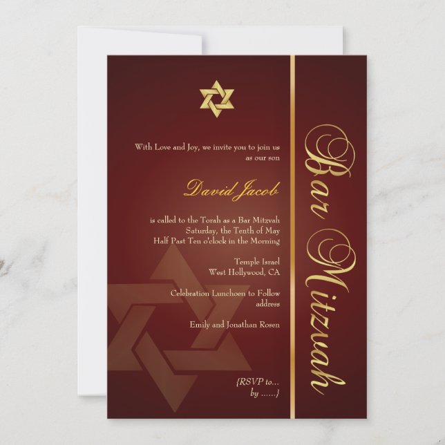 Invitation Bar Mitzvah/rouge cramoisi/or (Devant)
