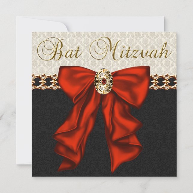 Invitation Bar Mitzvah Rouge Noir et Or (Devant)
