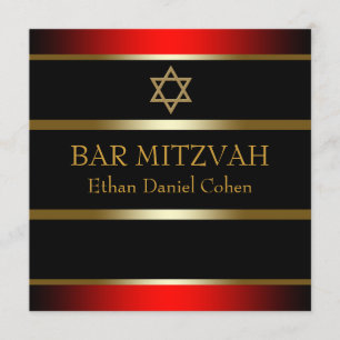 Invitation Bar Mitzvah Rouge Noir Or