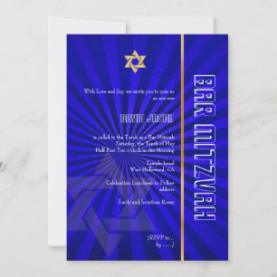 Invitation Bar Mitzvah/royal bleu/or