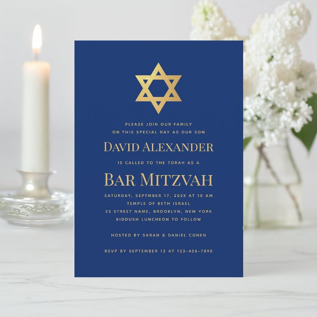 Invitation Bar Mitzvah Royal Blue Gold Star of David Simple (Créateur téléchargé)
