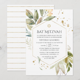 Invitation Bar Mitzvah Sérénité Verte Géométrique