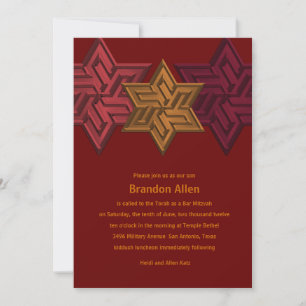 Invitation Bar Mitzvah Shades de rouge et rouille, Étoile de