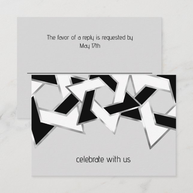 Invitation Bar Mitzvah Silver Black White Star de David (Devant / Derrière)