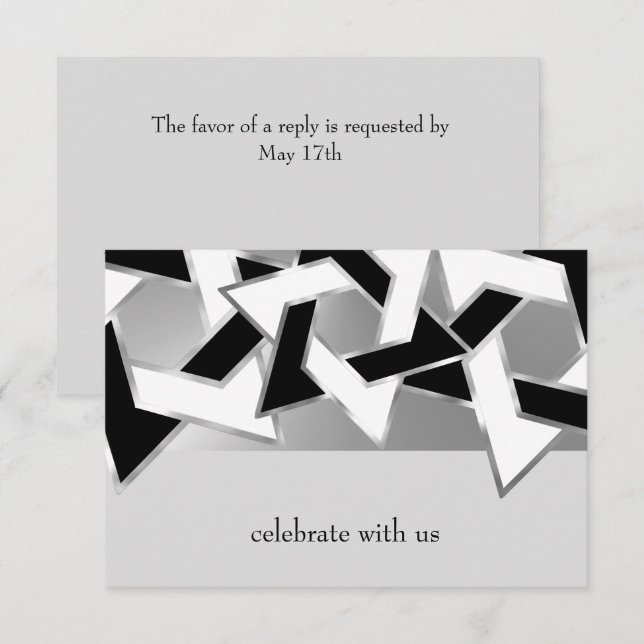 Invitation Bar Mitzvah Silver Black White Star de David (Devant / Derrière)