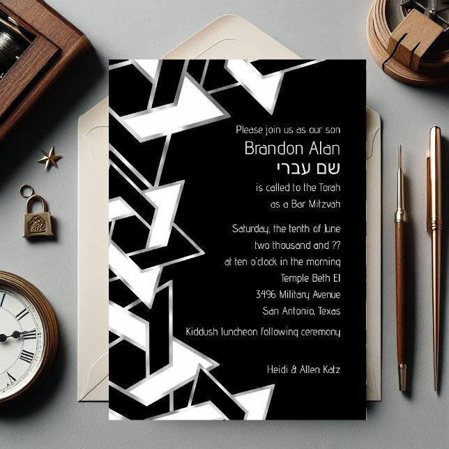 Invitation Bar Mitzvah Silver Black White Star de David (Créateur téléchargé)
