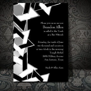 Invitation Bar Mitzvah Silver Black White Star de David