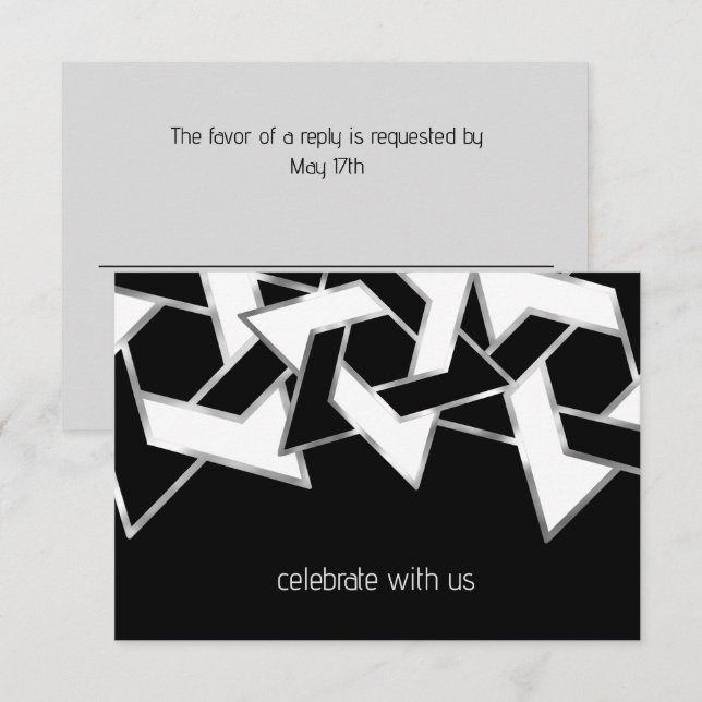 Invitation Bar Mitzvah Silver Black White Star de David (Devant / Derrière)