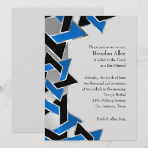 Invitation Bar Mitzvah Silver Blue Black Star de David