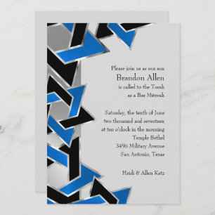 Invitation Bar Mitzvah Silver Blue Black Star de David