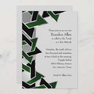 Invitation Bar Mitzvah Silver Green Black Star de David
