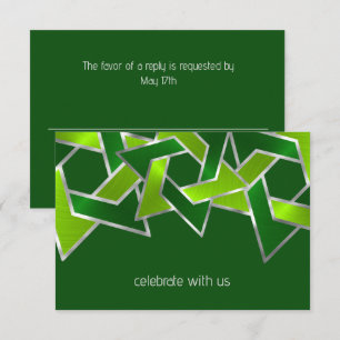 Invitation Bar Mitzvah Silver Lime Green Star de David