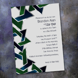Invitation Bar Mitzvah Silver Navy Blue Green Star de David