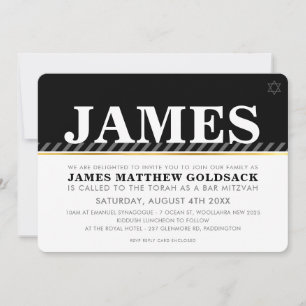 Invitation BAR MITZVAH SIMPLE étoile juive moderne noir blanc