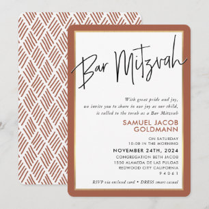 Invitation BAR MITZVAH simple minima moderne cadre or rouille