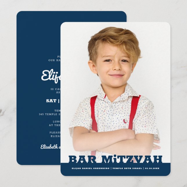 Invitation Bar Mitzvah Simple Modern Star de David Photo (Devant / Derrière)