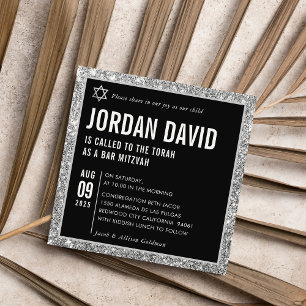 Invitation BAR MITZVAH simple moderne noir argent parties sci