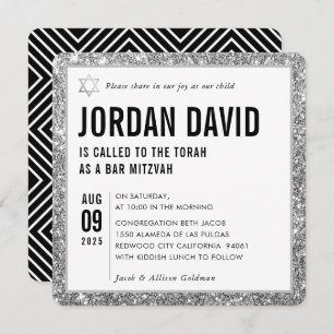 Invitation BAR MITZVAH simple moderne parties scintillant arg