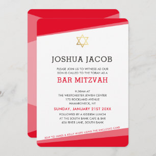 Invitation BAR MITZVAH simple moderne rouge étoile
