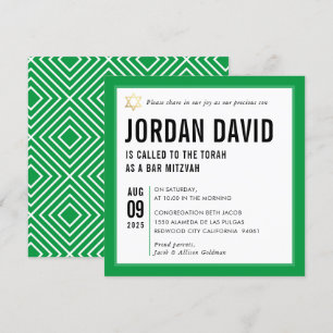 Invitation BAR MITZVAH simple typographie moderne kelly green