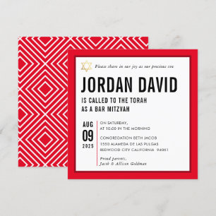 Invitation BAR MITZVAH simple typographie moderne rouge marro