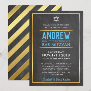 Invitation BAR MITZVAH smart bold type or tableau bleu