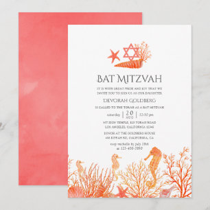 Invitation Bar Mitzvah sous la mer Corail Vivant Aquarelle