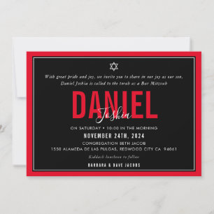 Invitation BAR MITZVAH sport moderne garçon audacieux rouge n