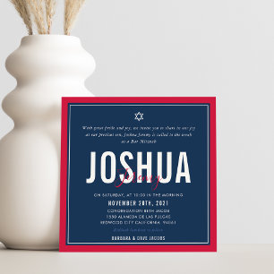 Invitation BAR MITZVAH sport moderne nfl football bleu rouge 