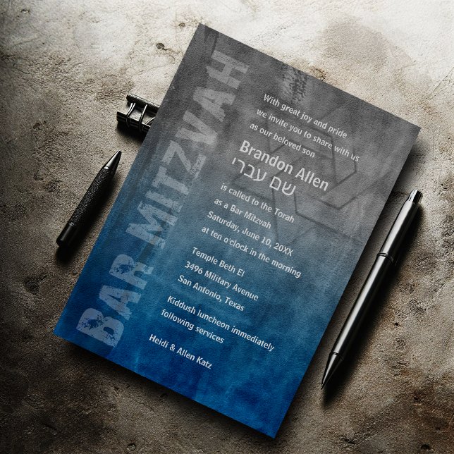 Invitation Bar Mitzvah Star de David Blue Grunge (Créateur téléchargé)