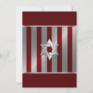Invitation Bar Mitzvah Star de David en bande rouge et argent