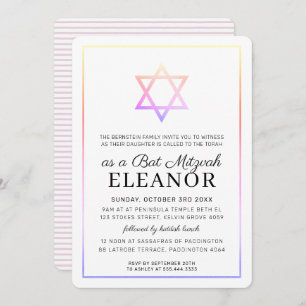 Invitation BAR MITZVAH star juive moderne arc-en-ciel