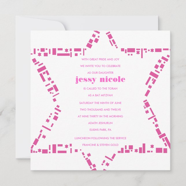 Invitation Bar Mitzvah Stars & Squares Rose (Devant)