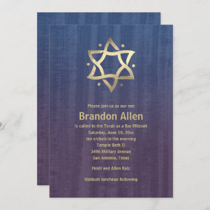 Invitation Bar Mitzvah Stenn Bois Bleu Plum Or Star