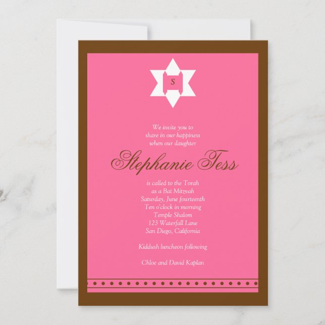 Invitation Bar Mitzvah Stephanie Tess Star Torah (Devant)